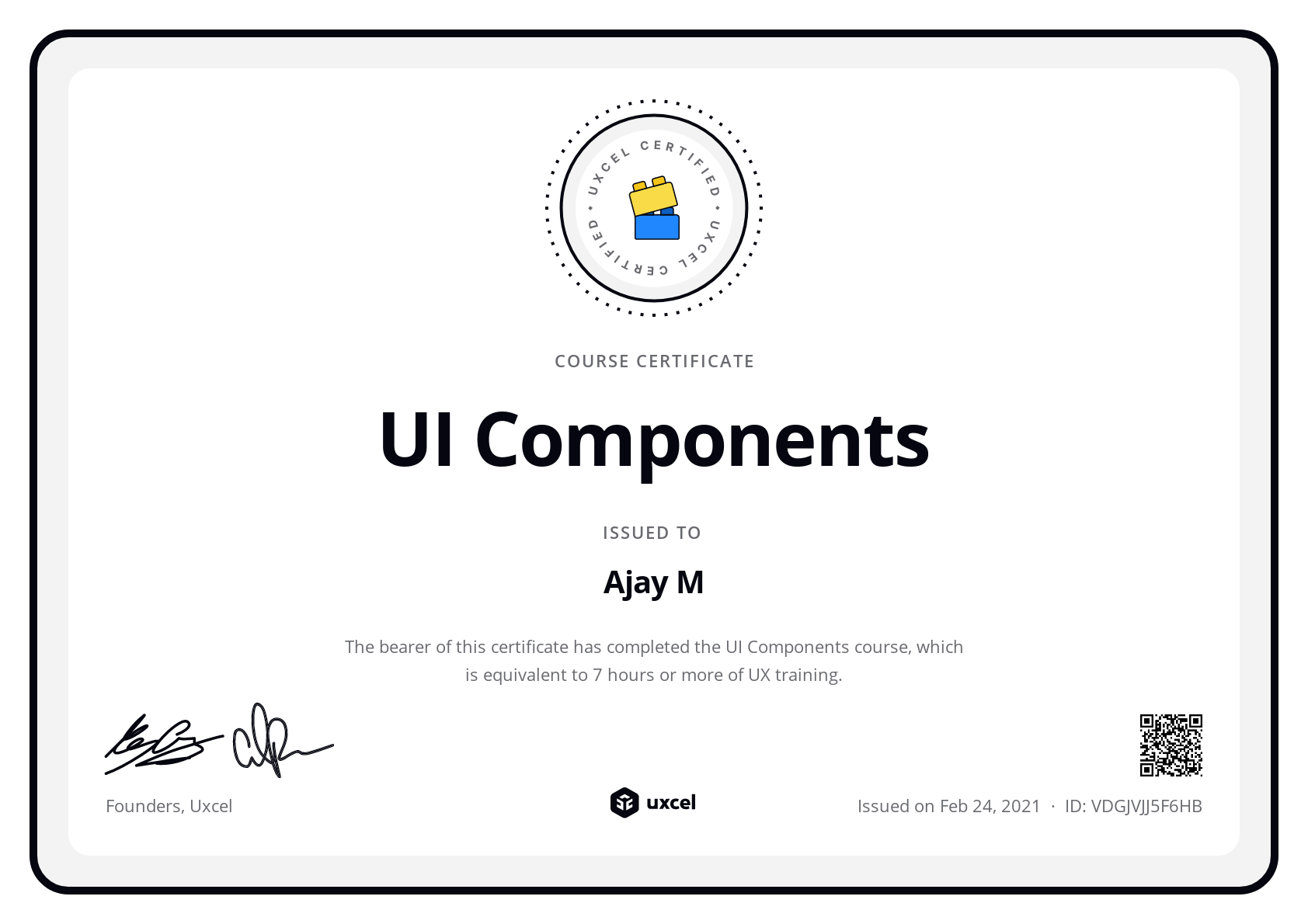 Ajay M's certificate